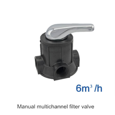 Multichannel multi-way control valve for water softener and FRP filter